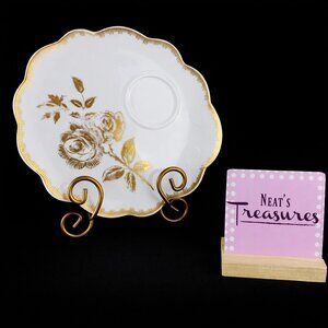 MCM Vintage REVOL Hand Painted Gold Rose Trim Scalloped France Snack Plate